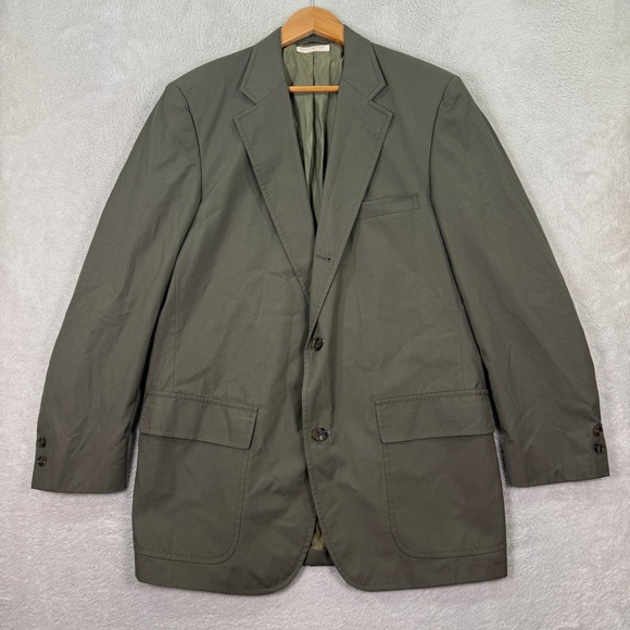 VTG Brooks Brothers Mens 42L Cotton Sport Coat Olive Green 3 Button Blazer USA